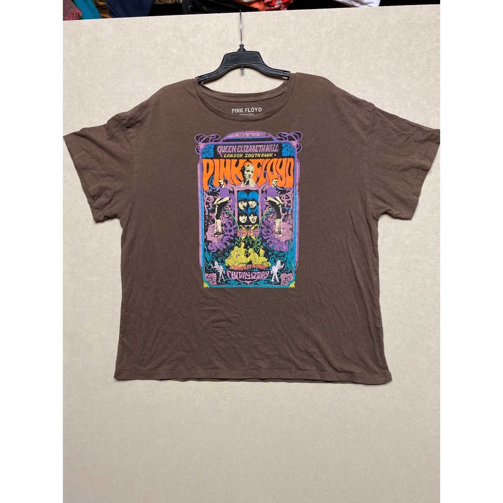 Pink Floyd Mens XXL Brown Graphic Tee Queen Elizabeth Hall London 1967 Concert